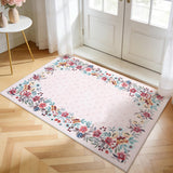 Garvee Washable Floral Area Rug for Bedroom, Kitchen, or Living Room - Low-Pile Non-Slip Carpet - Light Pink, 2x3ft - Pink