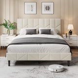 Garvee Modern Upholstered Platform Bed Frame Full Size – Soft Headboard – Sturdy Wooden Slats – No Box Spring Needed – Easy Assembly – Color: White, Size: F - V-White