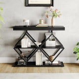 Garvee Farmhouse 3-Tier Entryway Table with Storage Shelves and Geometric Dismond Legs for Living Room, Foyer and Entryway, Black - Black