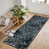Garvee Black Multi Washable Floral Runner Rug 2' × 6', Non Slip Low Pile Stain Resistant Botanical Rug for Kitchen Hallway Entryway Laundry Room - Black