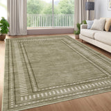 Garvee Sage Green Washable Bordered Area Rug 8' × 10', Non Slip Low Pile Stain Resistant Distressed Rug for Living Room Bedroom Dining Room - Sage Green