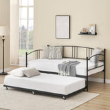Garvee Daybed with Trundle, Sturdy Metal Day Bed with Steel Slat Support, Trundle Bed Twin with Arched Headboard, SofaBed for Living Room, Bedroom and Guest Room, Black - Black