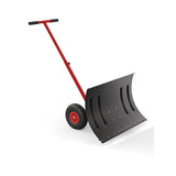 Garvee Heavy-Duty Snow Pusher with Wheels 30in Wide Blade 5-Position Adjustable Handle Steel Frame Anti-Slip Wheels Driveway Sidewalk - Black & Red