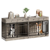 Garvee 78.7" Double Dog Crate Furniture with Storage and 4 Doors, Dog Kennel Indoor with Feeding Bowls, Wood Dog Crate TV Stand for Small Medium Dogs, Gray - Gray