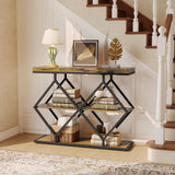 Garvee Farmhouse 3-Tier Entryway Table with Storage Shelves and Geometric Dismond Legs for Living Room, Foyer and Entryway, Rustic Brown - Rustic Brown