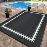 Garvee Reversible Outdoor Rug – UV & Weather Resistant, Easy Clean Modern Patio Carpet – Durable Black and White Woven Area Mat for Garden, Deck, Camping, RV – 9x12ft - Black