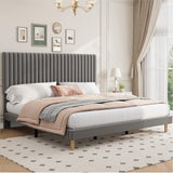 Garvee King Size Bed Frame, Adjustable Height Headboard, Velvet Upholstered Platform Bed Frame, No Box Spring Needed, Easy Assembly, Grey - Grey