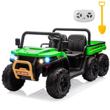 Garvee 24V 2-Seater 6-Wheel 4WD Kids Electric Dump Truck Ride-On UTV - Parental Remote, Wireless Audio Music, LED Lights, Electric Dump Bed, Shovel - Off-Road Toy for Big Kids - Green - Green