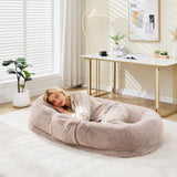 Garvee Orthopedic Memory Foam Dog Bed for Adults & Pets – Oversized Bean Bag Sofa, Washable Faux Fur Cover, Side Pocket, Waterproof, Calming Nap Couch for Living Room or Bedroom – Light Brown - Brown