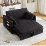 Garvee Convertible Corduroy Loveseat Sleeper Sofa Bed, Adjustable Backrest, Pull-Out Bed, Built-in Charging Station, Side Pockets - Perfect for Living Room, Bedroom, Apartment - Dark Gray - Dark Gray