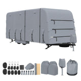 Garvee 33-35FT Heavy-Duty Trailer Cover for Campers, 4-Ply Oxford RV Cover with Waterproof Roof, Breathable Side Vents, UV Protection, Tie-Down Straps, Zipper Access, Tire Covers, and Storage Bag, Grey - Grey