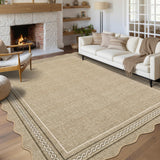 Garvee Scalloped Washable 5x7 Area Rugs for Living Room, Non Slip Jute Printed Rug Soft Non Shedding Bedroom Rugs Foldable Low Pile Stain Resistant Carpet for Playroom Nursery Dining Room, Jute - Jute Color