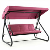 Garvee 3-Seat Outdoor Convertible Swing Glider with Adjustable Canopy, 2-in-1 Bench to Flat Bed, Removable Cushions, Heavy-Duty Metal Frame, 750 LBS Weight Capacity for Patio, Backyard, Porch, Garden, Red - Pink