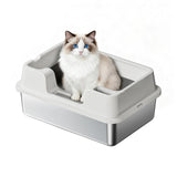 Garvee Large Stainless Steel Cat Litter Box, High Side Litter Box with Non-Stick, Scoop & Odor-Resistant, Metal Cat Pan for Multiple Cats, Rabbits & Small Pets, Easy to Clean, White - White