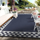 Garvee Outdoor Waterproof Rug 9x18 Large Modern Neutral Outdoor Patio Rugs, Reversible Fade-Proof & Weather Resistant Large Area Rug Mats for Rv Deck Porch Picnic Beach Balcony, Dark Blue - Dark Blue