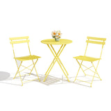 Garvee 3-Piece Folding Patio Bistro Set, Powder-Coated Metal Table and 2 Chairs for Balcony, Porch, Garden, Small Outdoor Spaces,Yellow - Yellow