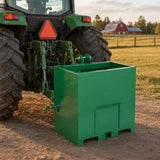 Garvee Heavy Duty Steel Tractor Ballast Box - 3 Point Hitch, Category 1 Compatible - Quick Hitch Receiver, Rear Counterweight Toolbox - Green - 800 lbs Capacity, 5.3 Cu.ft