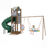 Garvee All-in-1 Backyard Swing Set with Turbo Tube Slide for Kids 3-10, Heavy-Duty Galvanized Steel Outdoor Playset with Climbing Ladder, Sandbox, Hoop - Saucer Swing + Belt Swing
