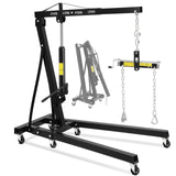 Garvee 2 Ton Folding Hydraulic Engine Hoist with 6 Wheels, Telescopic Boom, Steel Frame, Foldable Design, 4400 Lbs Capacity for Garage Workshop, Black - Black