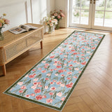 Garvee Soft Non-Slip Washable Runner Rug – Floral Tulip Print Area Carpet – Low Pile, Spot Resistant, Collapsible, Thin Mat for Kitchen, Entryway, Bedroom, Bathroom – Blue Grey, 2x6ft - Sky Blue