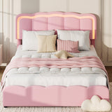 Garvee Queen LED Bed Frame, Kids Platform Bed with 2 Large Storage Drawers, Velvet Upholstered Princess Bed for Girls & Boys, Wooden Slats Support, No Box Spring Needed, Easy Assembly, Pink - Pink