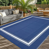 Garvee Reversible Outdoor Rug – Waterproof, UV & Weather Resistant Patio Carpet – Easy Clean, Non-Slip Woven Mat for Garden, Deck, Balcony, Pool, RV – Navy/White, 9x18ft - Navy Blue