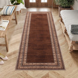 Garvee 2' x 6' Reddish Brown Distressed Border Runner Rug, Washable Low-Pile Non-Slip Hallway Rug for Kitchen, Entryway & Bedroom - Reddish Brown