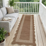 Garvee 2' x 6' Washable Scalloped Minimalist Geometric Rug—Suitable for Indoor and Outdoor Use, Perfect for Entryways, Hallways, and Bedrooms, Brown - Brown