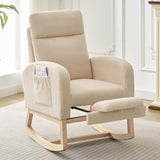 Garvee Reclining Rocking Chair with Adjustable Footrest & Side Pocket, High Back, Wooden Base, Velvet Beige, Nursery & Living Room - Teddy|Beige