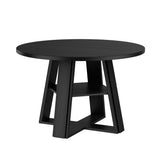 Garvee Space-Saving 43.3" Round Dining Table for 2-4 – Modern Farmhouse Style – Wooden Pedestal Base – Built-in Storage Shelf – For Small Spaces & Apartments – Black Embossed