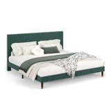 Garvee King Bed Frame with Headboard, Corduroy Upholstered Platform Bed with Wooden Slats Support - No Box Spring Needed & Noise Free, Easy Assembly, for Bedroom Apartment, Green - Green