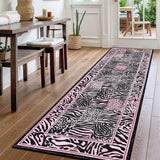 Garvee Washable Leopard Patchwork Runner Rug - Soft Non-Slip Low Pile Carpet for Hallway, Entryway, Kitchen - Pink, 2x8ft - Pink