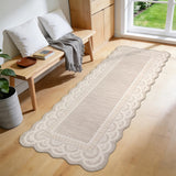 Garvee Scalloped Hallway Runner Rug 2x6 with Lace Border, Non-Slip & Washable, Polyester, Stain Resistant, Thin Foldable Design for Kitchen Entryway - Lace|Beige