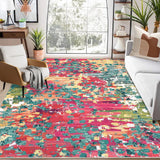 Garvee Large 10x13 Modern Abstract Washable Area Rug – Non-Slip Rubber Backing, Watercolor Carpet, mark Resistant, Low Pile, Ideal for Living Room, Bedroom, Nursery, Office, Rose Red Green - Colorful