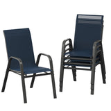 Garvee Space-Saving Stackable Patio Dining Chairs Set – High Back, Armrests, Lightweight Textilene Fabric, All-Weather – Outdoor Backyard, Poolside, Garden Seating – Black-Gray Powder Coating & Navy Blue 2x1 Textilene, 4 Pieces - Navy Blue