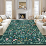 Garvee Dark Green Washable Floral Area Rug 6' × 9', Non Slip Low Pile Stain Resistant Botanical Rug for Living Room Bedroom Dining Room - Dark Green