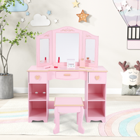 Garvee Girls' Vanity Table and Stool Set with Mirror, Drawer and Wood Makeup Playset Toy for Age 3-10, Pink