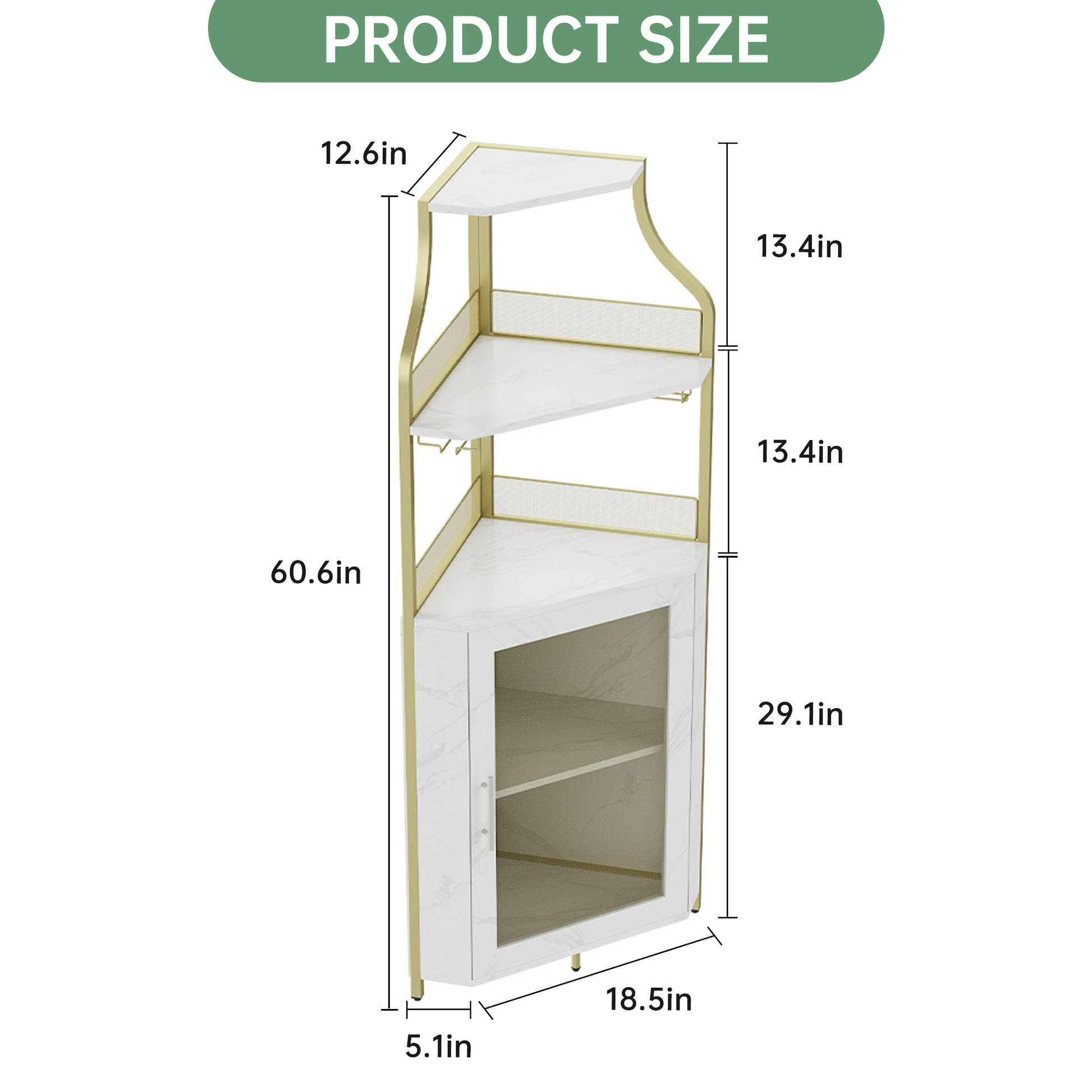 Garvee Corner Wine Bar Rack Cabinet with Detachable Wine Rack, Bar Cabinet with Glass Holder and Mesh Door, Liquor Coffe Bar Cabinet with Adjustable Shelves, ‎Gold