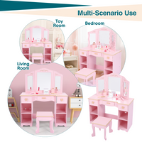 Garvee Girls' Vanity Table and Stool Set with Mirror, Drawer and Wood Makeup Playset Toy for Age 3-10, Pink