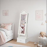 Garvee Freestanding Jewelry Armoire Cabinet with Led Light, Full-Length Mirror and 3 Storage Drawers for Girls, White - White