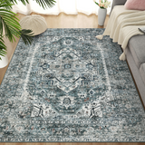 Garvee Tribal Washable Rugs 8x10 Non-Slip Soft Bedroom Rugs Stain Resistant Ultra-Thin Vintage Ugs for Living Room Oriental Rug Accent Carpet for Dining Room Office Laundry Room, Blue - Blue-Green