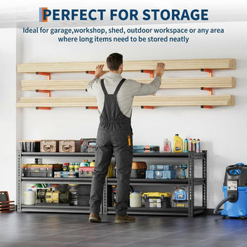 Garvee Heavy Duty Steel Lumber Storage Rack Set – 3-Tier Wall Mounted Organizer Shelf – 1200LBS Total Capacity – Space Saving for Garage, Rack, Workshop – Easy Installation – Orange – 4 Pack