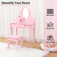 Garvee Kids Vanity Set with Adjustable Angle Mirror, Drawers and Stool Suitable for Age 3-10, Pink