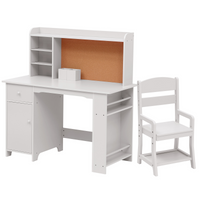 Garvee Kids Study Desk and Chair Set with Bookshelf, Bulletin Board, and Cabinets Perfect for Ages 3-8, White