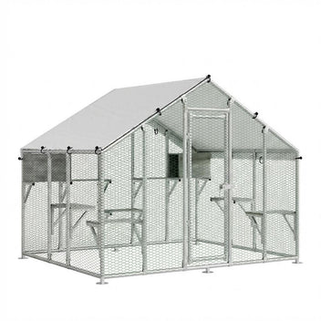 Garvee 94.5" Extra Large Outdoor Catio Cat Enclosure, Galvanized Steel Cat Patio with Waterproof UV-Resistant Roof, Cats Shelter with 7 Platforms and 2 Resting Box for Backyard Patio