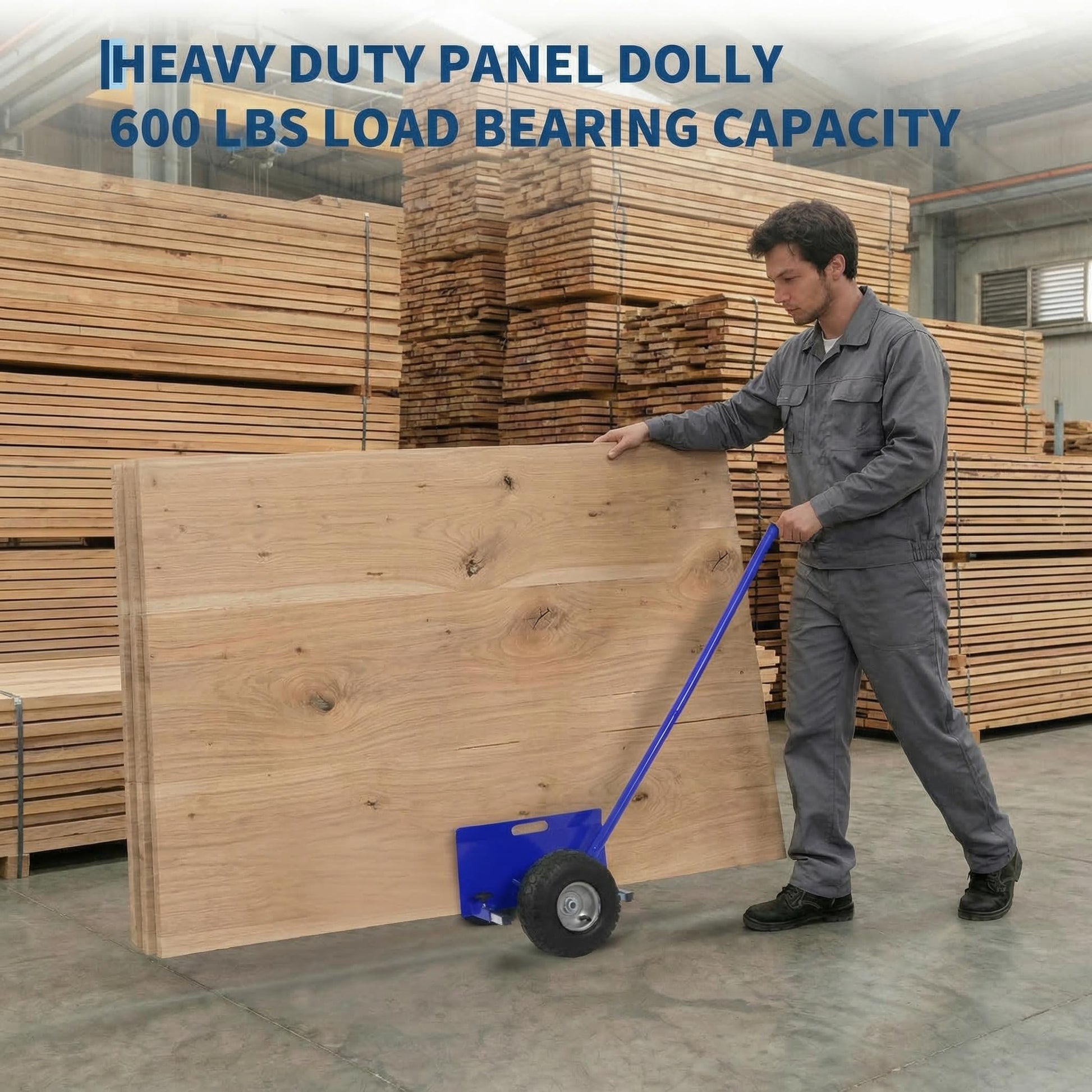 Garvee Heavy Duty Panel Dolly Cart – 660 lbs Capacity, Extended Handle, Durable Steel Build, 10" Sturdy Rubber Wheels – Great for Sheetrock, Plywood, Wood, Doors, Furniture – 2PC Blue