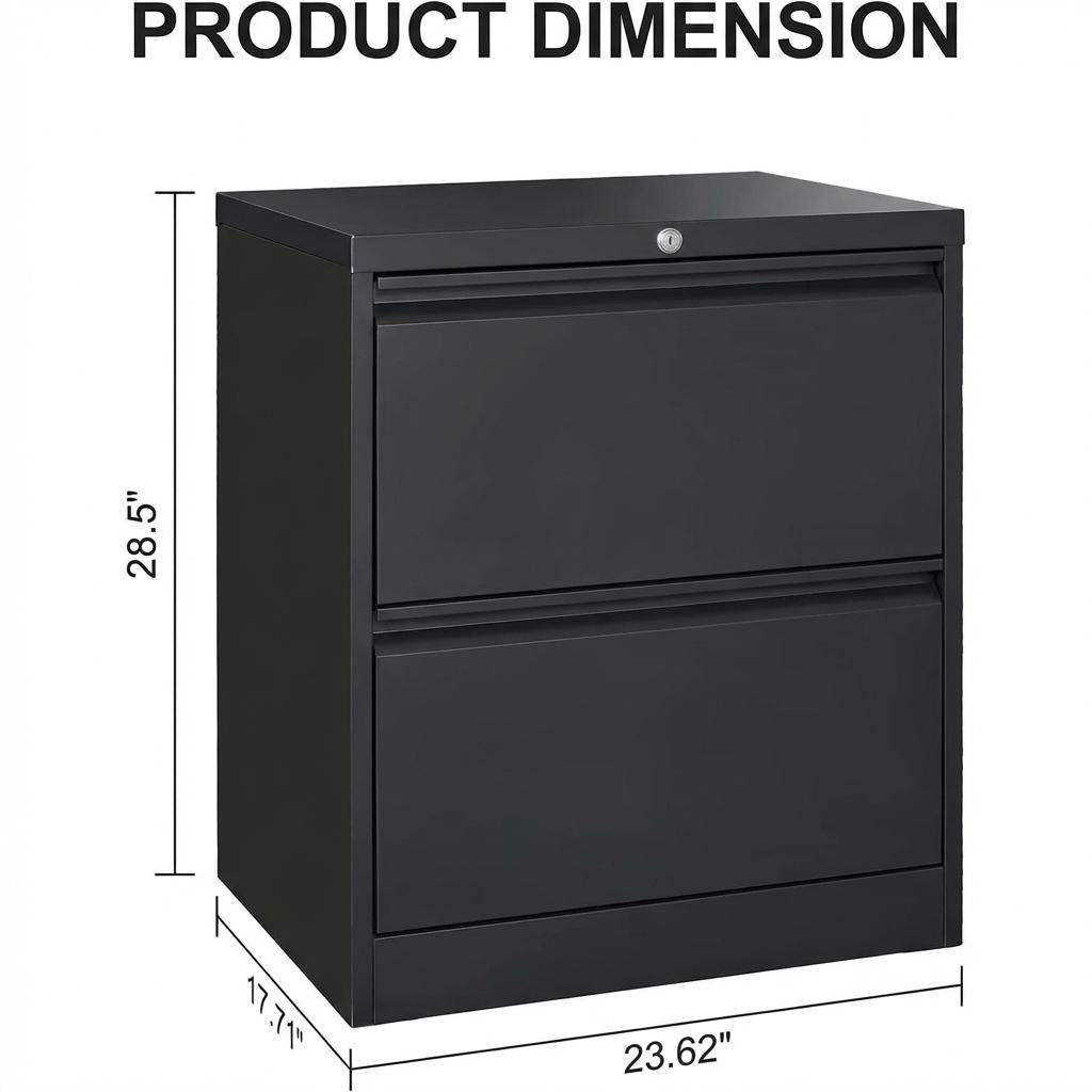 Garvee 2 Drawer File Cabinet with Lock, Metal Lateral File Cabinets for Home Office, Steel Wide Filing Organization Storage Cabinets for Hanging Files Letter/Legal/F4/A4 Size, Black