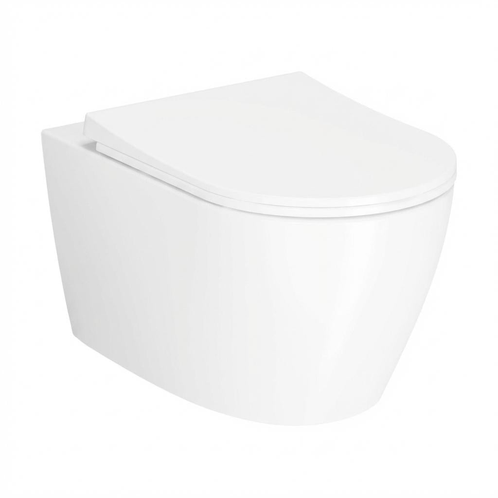 Garvee Modern Wall-Mounted Toilet with Ultra Thin Cover, Easy Clean Ceramic, Space Saving, White