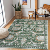 Garvee Vintage 8x10 Washable Area Rugs for Living Room, Ultra-Thin Soft Large Indoor Rug for Bedroom Dining Room, Foldable Carpet with Non-Slip Backing, Green - Green
