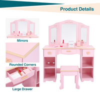 Garvee Girls' Vanity Table and Stool Set with Mirror, Drawer and Wood Makeup Playset Toy for Age 3-10, Pink